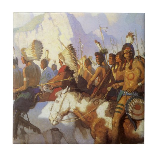 Vintager Western Art, Party des Indischen Krieges Fliese (Vorderseite)