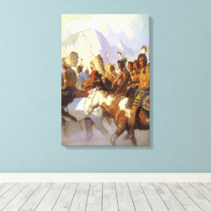 Vintager Western Art, Party des Indischen Krieges  Leinwanddruck