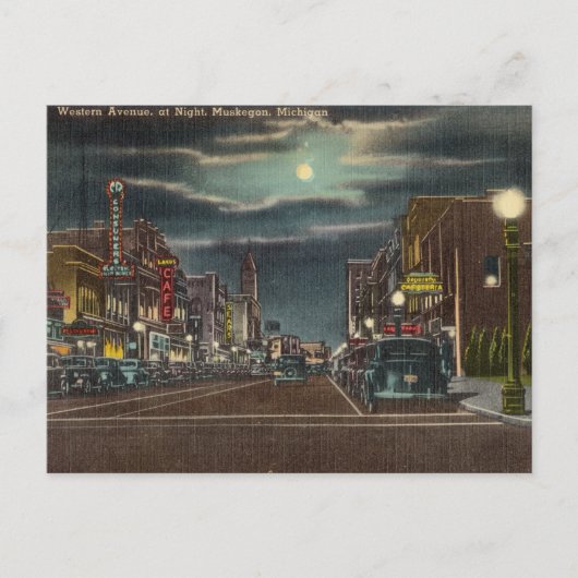 Vintager Western Avenue Muskegon, Michigan Postkarte (Vorderseite)