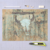 Vintager Western Bull Skull Aquamarin Brown Abstra Seidenpapier (Handwerk)
