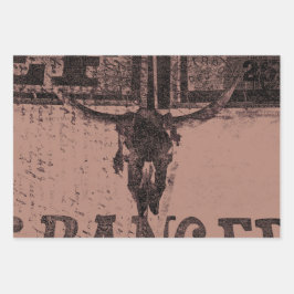 Vintager Western Bull Skull Braun Altes Land Geschenkpapier Set