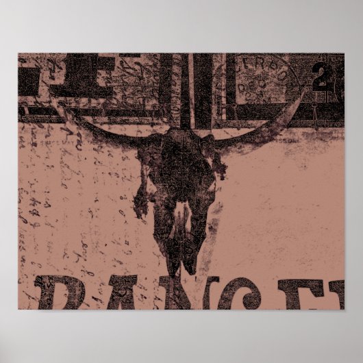 Vintager Western Bull Skull Braun Altes Land Poster (Vorne)