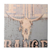 Vintager Western Bull Skull Grau Rustikal Fliese (Vorderseite)