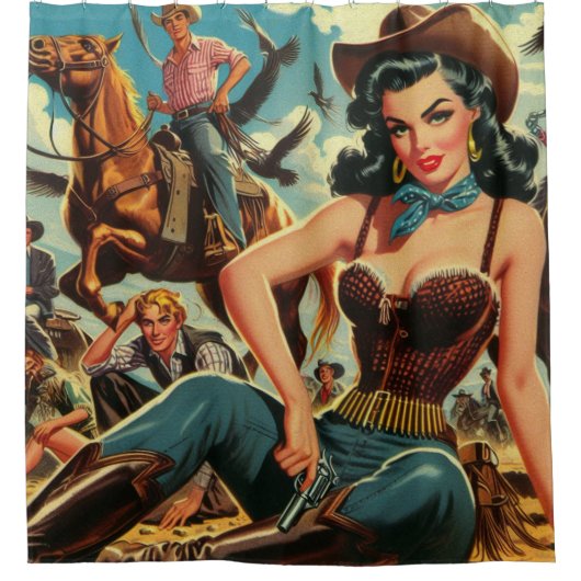 Vintager Western Country Girl Duschvorhang (Vorderseite)