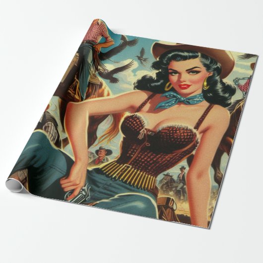 Vintager Western Country Girl Geschenkpapier (Ungerollt)
