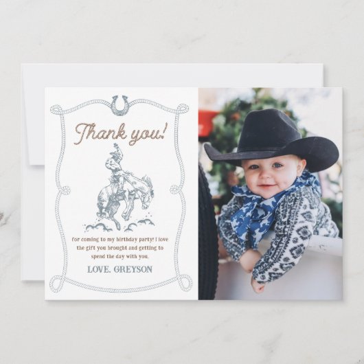 Vintager Western Cowboy Birthday Foto Dankeskarte (Vorderseite)