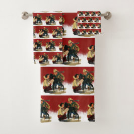 Vintager Western Cowboy Cowgirl HorChristmas  Badhandtuch Set