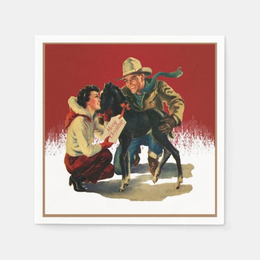 Vintager Western Cowboy Cowgirl HorChristmas Serviette (Vorderseite)