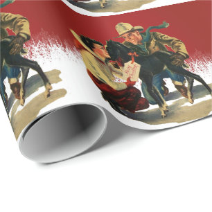 Vintager Western Cowboy Cowgirl Horst Weihnachten  Geschenkpapier