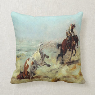 Vintager Western-Cowboy, der einen Ochsen Roping Kissen