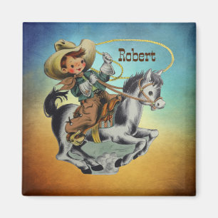 Vintager Western Cowboy Junge Pferd mit Seil Magnet
