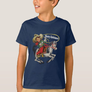 Vintager Western Cowboy Kid Pferd Papst Weihnachte T-Shirt