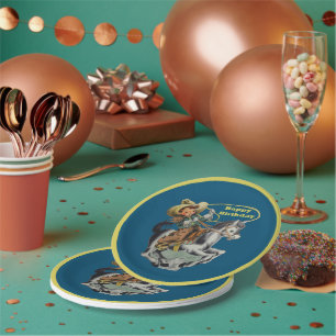 Vintager Western Cowboy Kid Pferderücken Geburtsta Pappteller