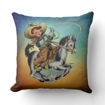 Vintager Western Cowboy Kinder auf Pferd mit Seil