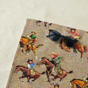 Vintager Western Cowboy Kinder auf Pferden Strandtuch
