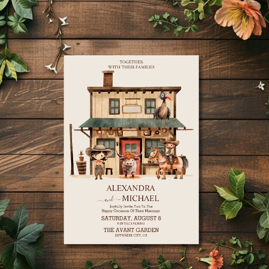 Vintager Western Cowboy Rustikale Landhochzeit Einladung