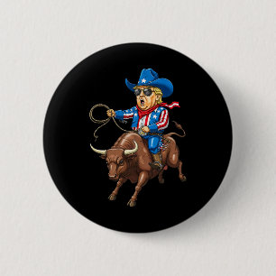 Vintager Western Cowboy Trump Rodeo Usa Patriotic  Button