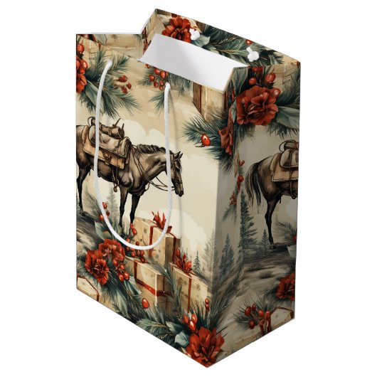 Vintager Western Cowboy Weihnachten Mittlere Geschenktüte (Rückseite Schrägansicht)
