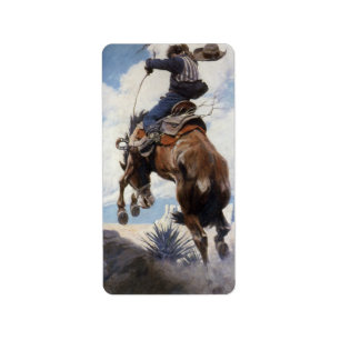 Vintager Western Cowboys, Bucking von NC Wyeth Adressaufkleber