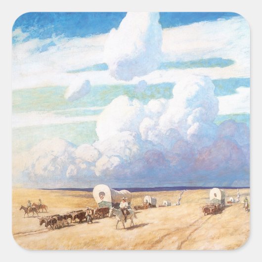 Vintager Western Cowboys, Deckwagen von Wyeth Quadratischer Aufkleber (Vorderseite)