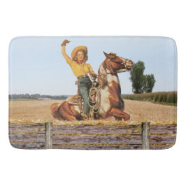 Vintager Western Cowgirl am Horse Waving Badematte