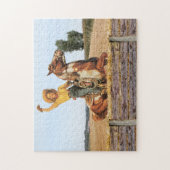 Vintager Western Cowgirl am Horse Waving Puzzle (Vertikal)