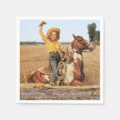 Vintager Western Cowgirl am Horse Waving Serviette (Vorderseite)