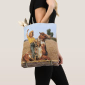 Vintager Western Cowgirl am Horse Waving Tasche (Von Nahem)