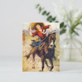 Vintager Western Cowgirl am Pferd Postkarte (Stehend Vorderseite)
