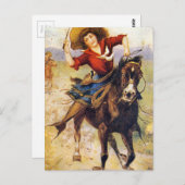 Vintager Western Cowgirl am Pferd Postkarte (Vorne/Hinten)