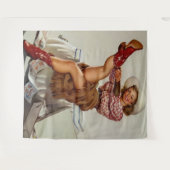 Vintager Western Cowgirl beim Anziehen von Rottöhr Wandteppich (Vorderseite (Horizontal))