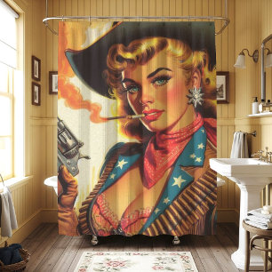 Vintager Western Cowgirl Button Up Duschvorhang