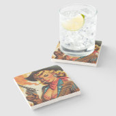 Vintager Western Cowgirl Button Up Steinuntersetzer (Seitenansicht)