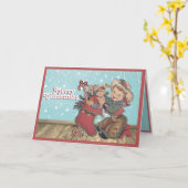 Vintager Western Cowgirl Kind und Weihnachts-Strum Karte (Gelbe Blume)