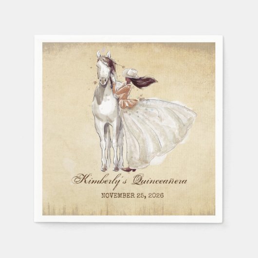 Vintager Western Cowgirl und Horse Quinceanera Serviette (Vorderseite)