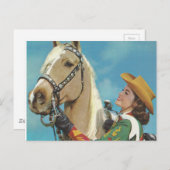 Vintager Western Cowgirl und Palomino Pferd Postkarte (Vorne/Hinten)
