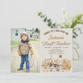 Vintager Western Erste Rodeo 1. Geburtstag Foto Einladung (Stehend Vorderseite)