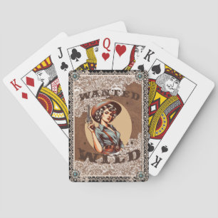 Vintager Western Gewollt und Wild Cowgirl Spielkarten