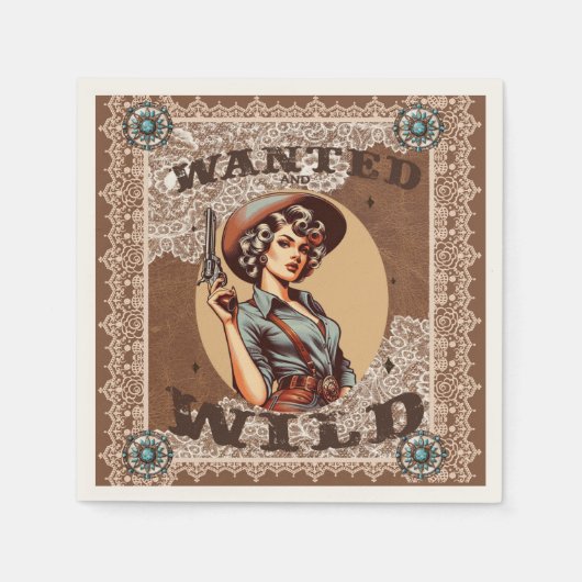 Vintager Western Gewollt und Wilder Cocktail Cowgi Serviette (Vorderseite)