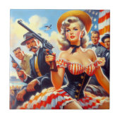 Vintager Western Pulp Girl Fliese (Vorderseite)