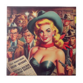 Vintager Western Pulp Girl Fliese (Vorderseite)