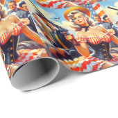 Vintager Western Pulp Girl Geschenkpapier (Rolleneckpunkt)