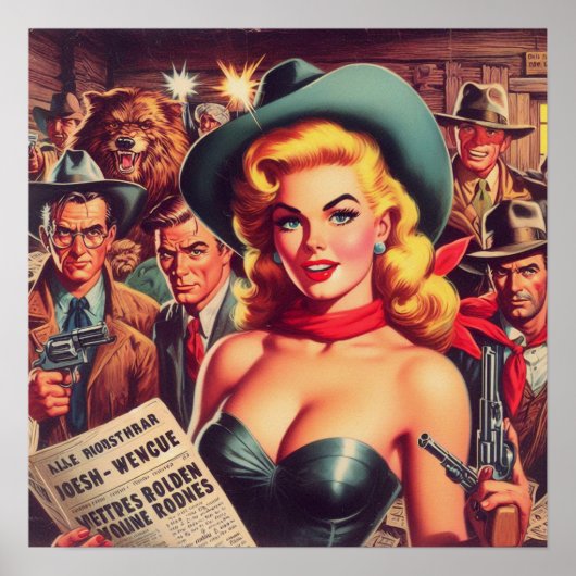 Vintager Western Pulp Girl Poster (Vorne)