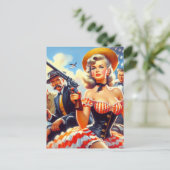 Vintager Western Pulp Girl Postkarte (Stehend Vorderseite)