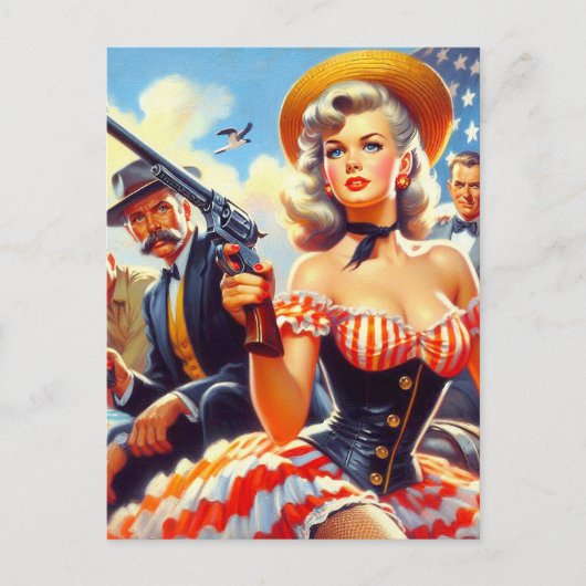 Vintager Western Pulp Girl Postkarte (Vorderseite)