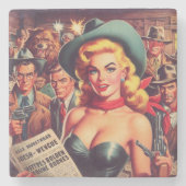 Vintager Western Pulp Girl Steinuntersetzer (Vorderseite)