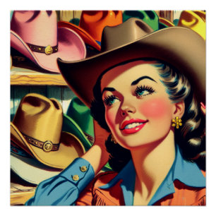 Vintager Western Retro Cowgirl für Hennen kaufen 5 Poster