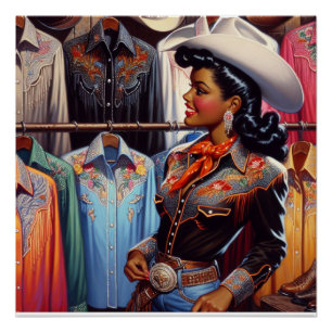 Vintager Western Retro Cowgirl Shirt Shopping Poster