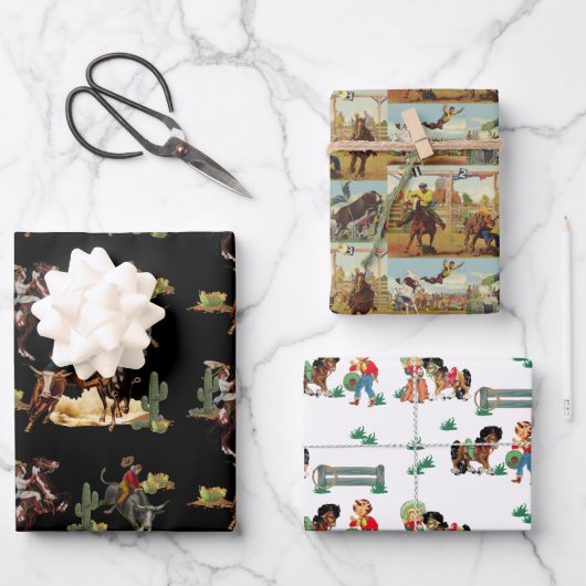 Vintager Western Rodeo Events Cowboy Cowgirl Geschenkpapier Set (Vorderseite)