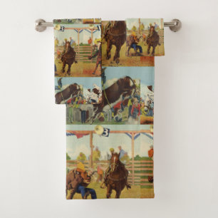Vintager Western Rodeo Events Cowboys Pferdebullen Badhandtuch Set